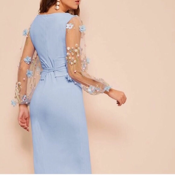 New Floral Sheer Puffy Sleeve Spring Dress - Picture 3 of 8